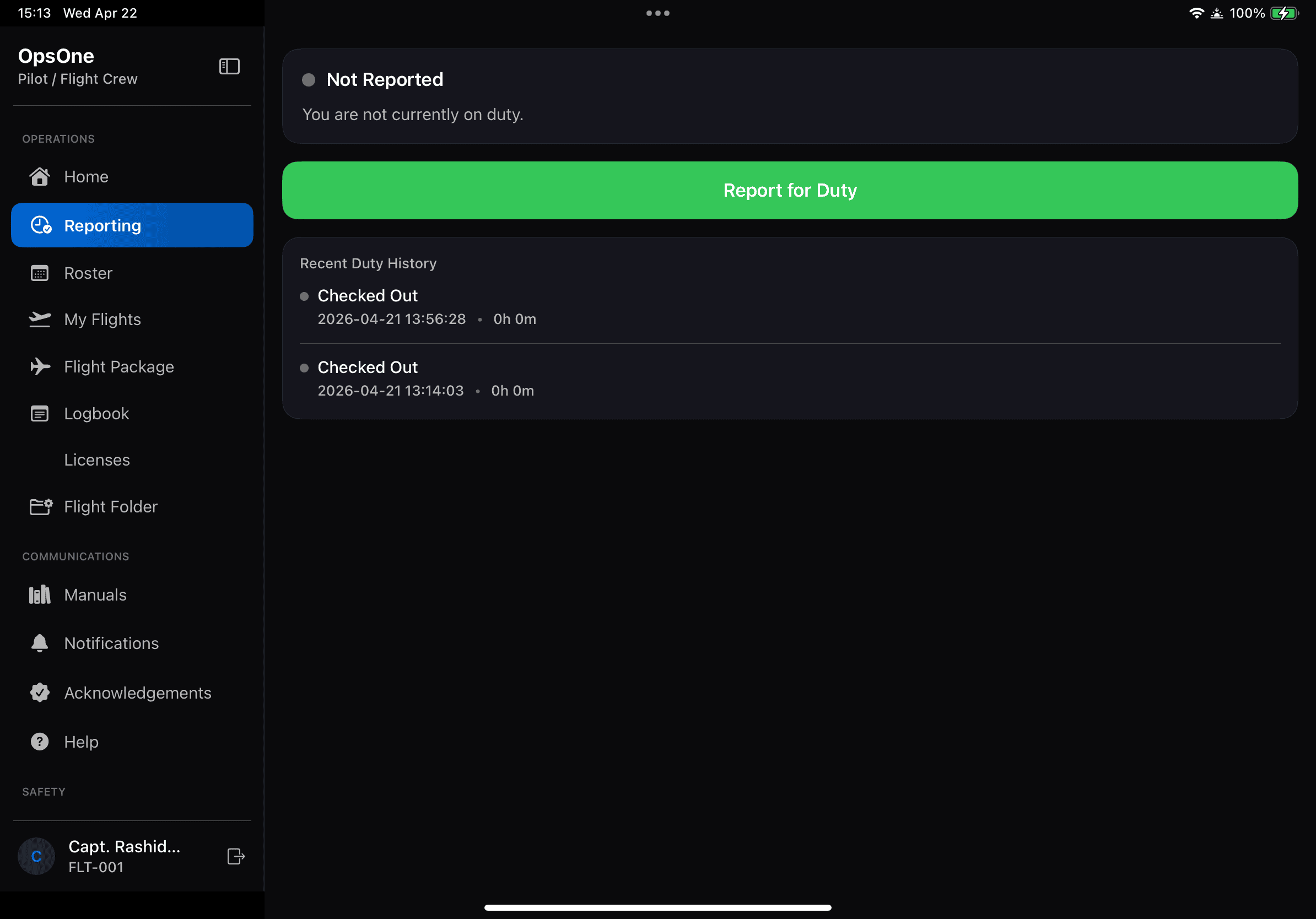 Report for duty on iPad — one-tap check-in